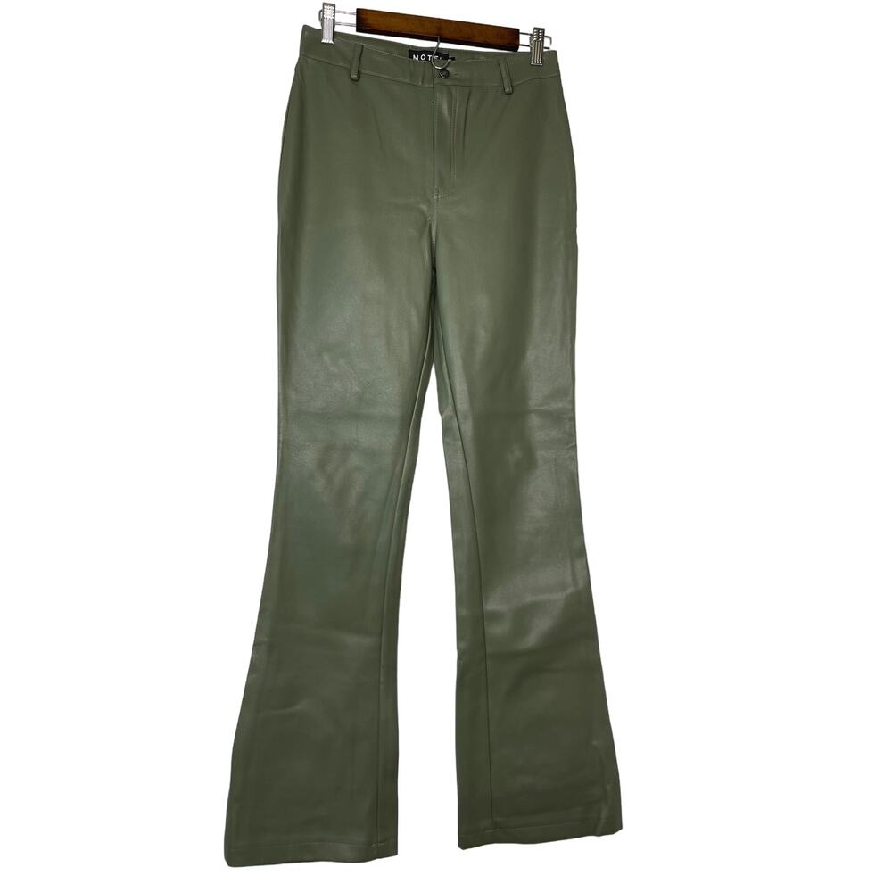 MOTEL ROCKS Women Size Small green olive Trousers Faux Leather Flare butter soft